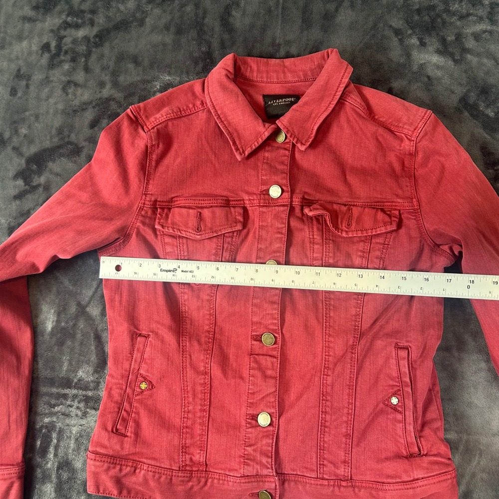 Liverpool Denim Jacket Womens Small Red Button Front Stretch Trucker Coat - Picture 3 of 8